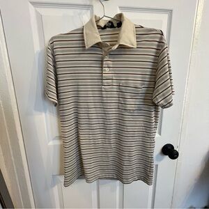 Vintage Towncraft Cream Striped Polo Shirt Classic Knit Design